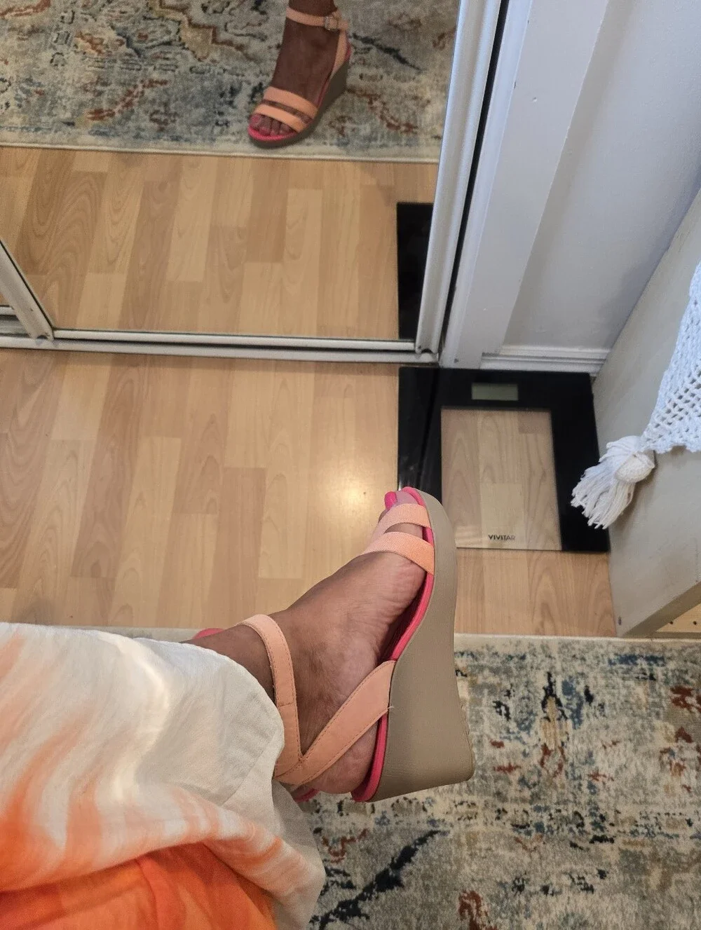 Crocs Women’s Peach Pink Wedge Sandals - Ankle Strap Comfort